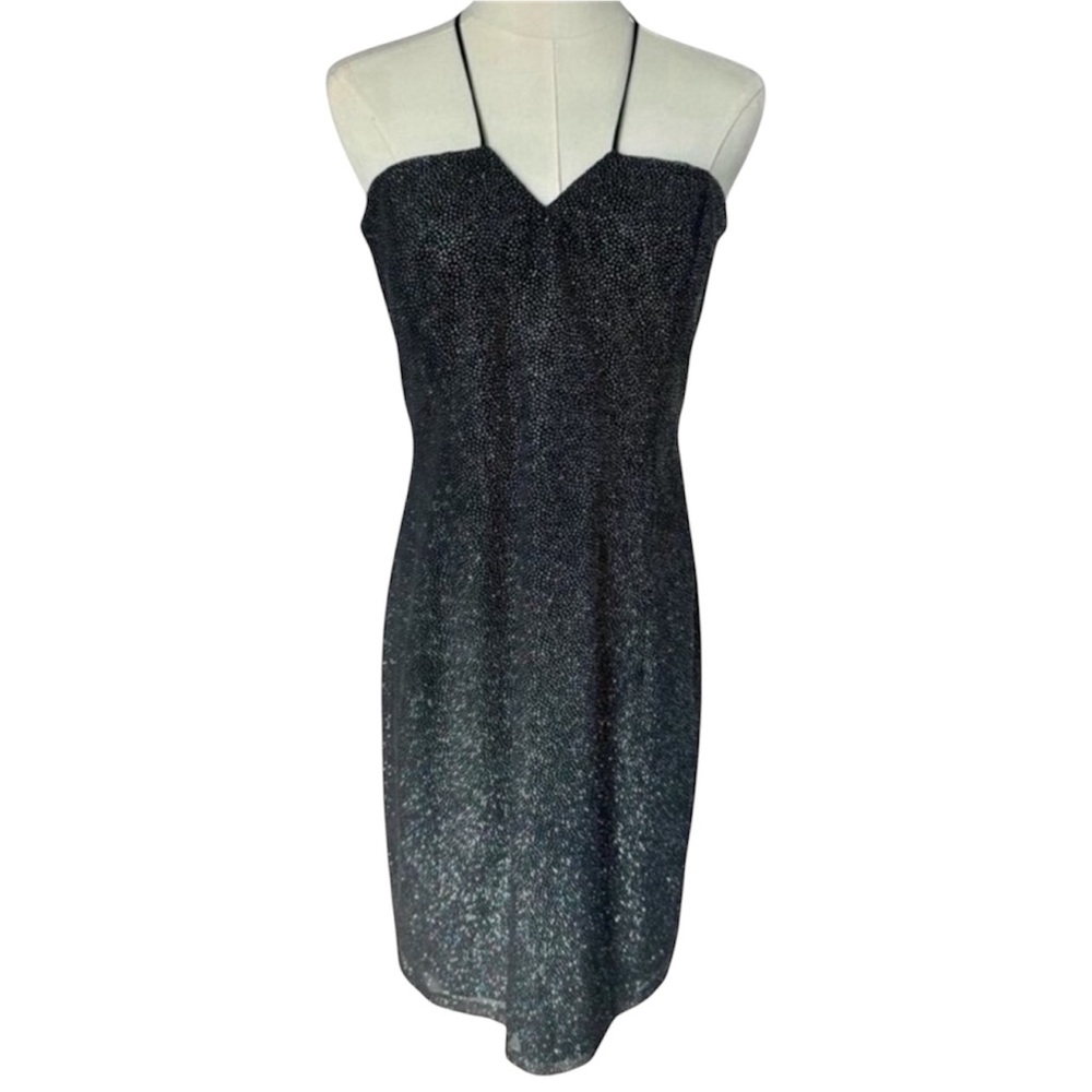 David Meister Short Dress Sparkly Criss Cross Glamorous Romantic Feminine Gothic